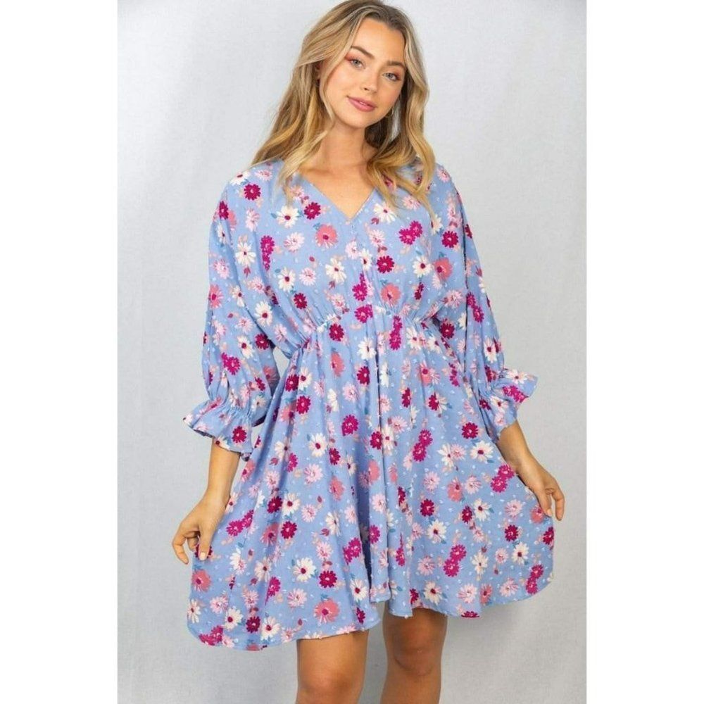 SALE! WHITE BIRCH Vintage Purple Floral Dress Dainty Cute Summer Spring D90191XL